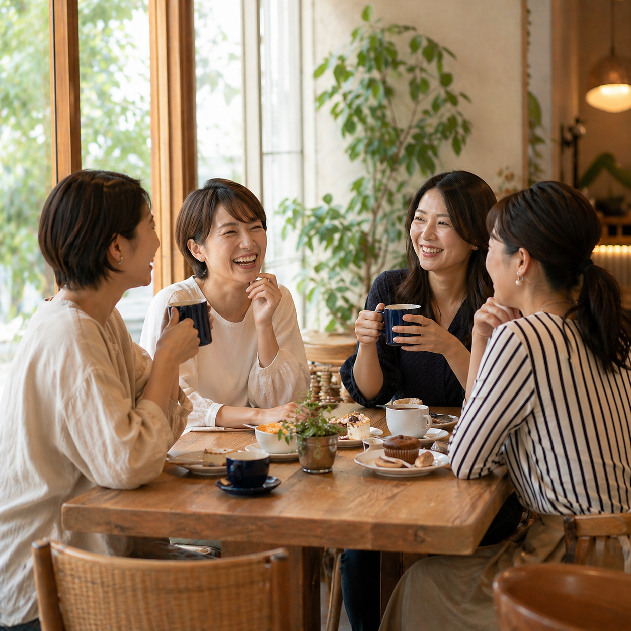 カフェで穏やかに語らう女性たち